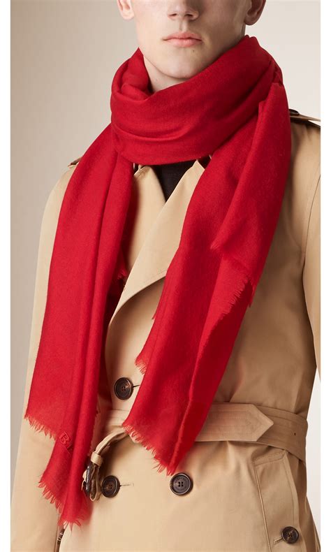 burberry red embroidered wool scarf